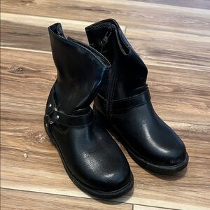 Cat & Jack Black Kids Biker Boots with silver buckles
